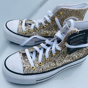Converse platform Gold Glitter High-Top Sneakers Chuck Taylor sparkling